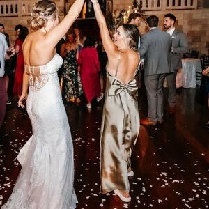 LIKE NEW, REVELRY BRIDESMAIDS DRESS IN SILVER SAGE, SIZE 2, STYLE - STEPH SATIN